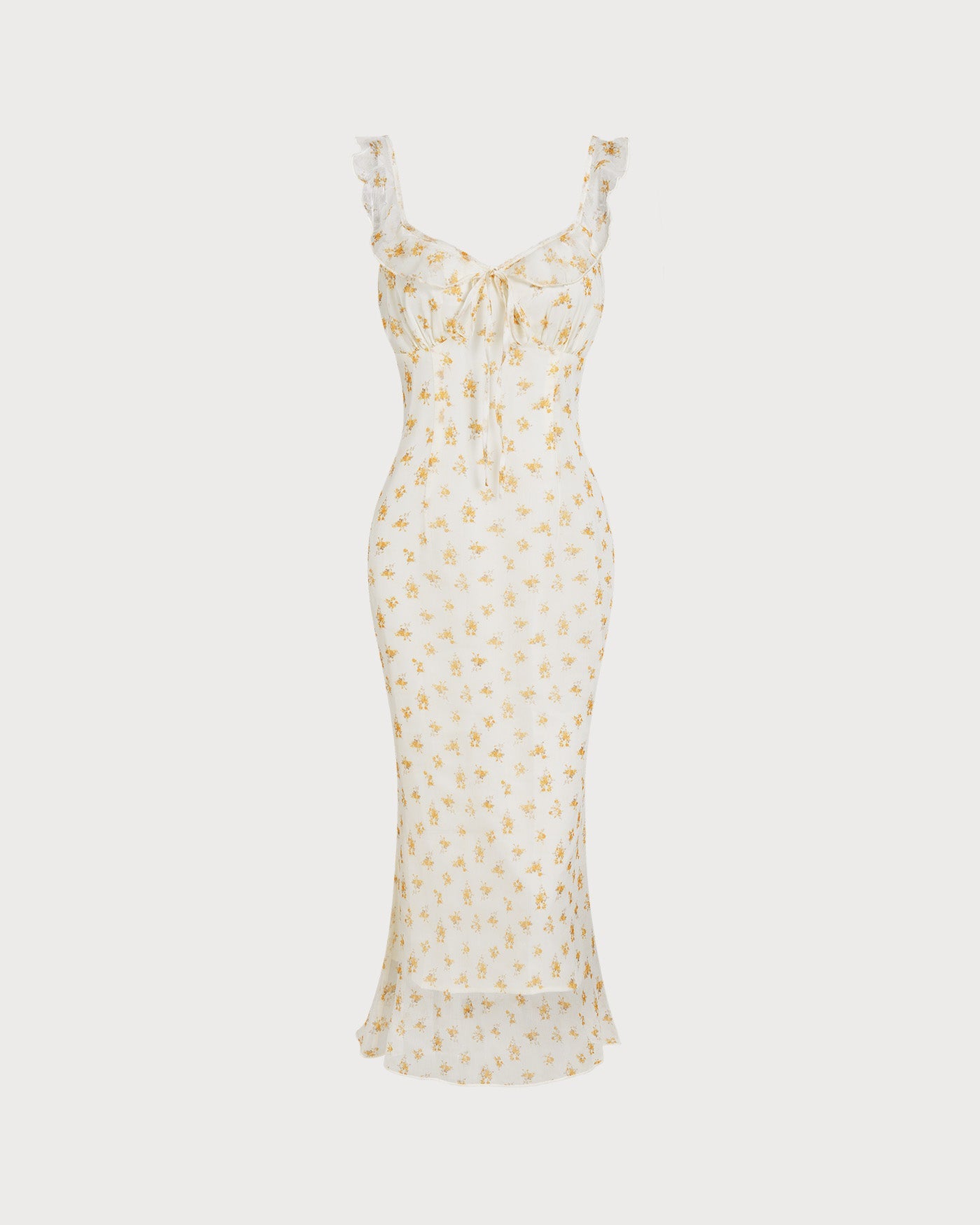 Apricot Floral Ruffle Slip Maxi Dress