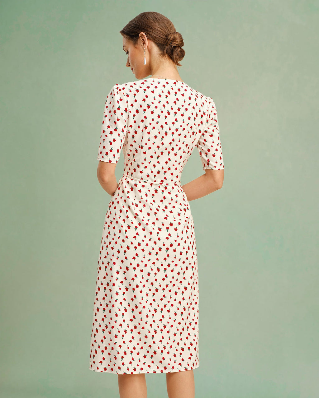 Apricot Floral V Neck Midi Dress