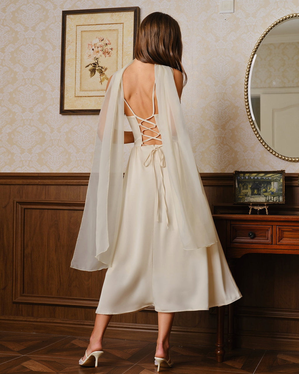 Apricot Flowy Slip Chiffon Midi Dress