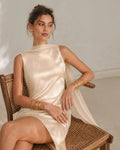 Apricot Boat Neck Tie Satin Mini Dress