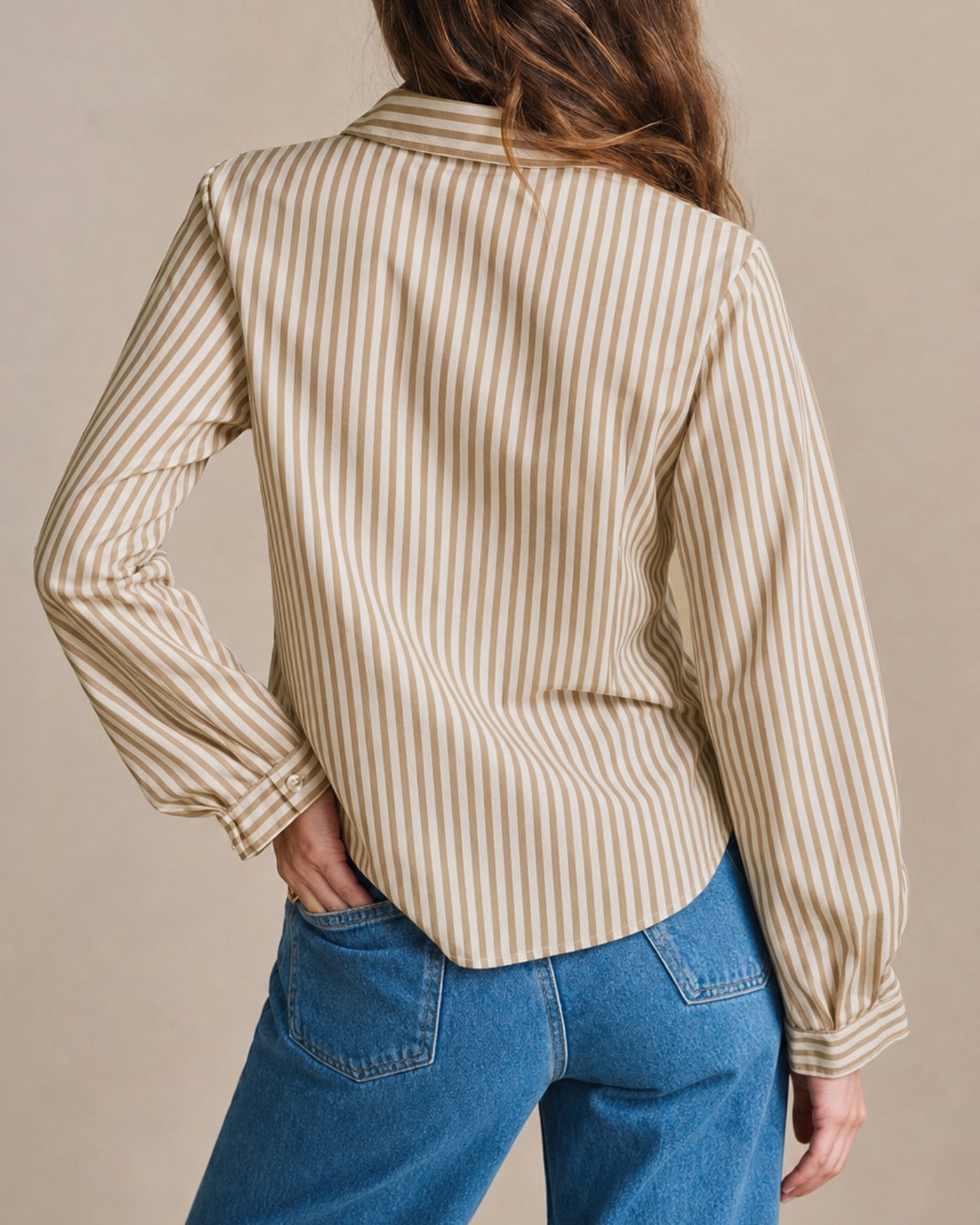 Apricot Collar Striped Button Shirt