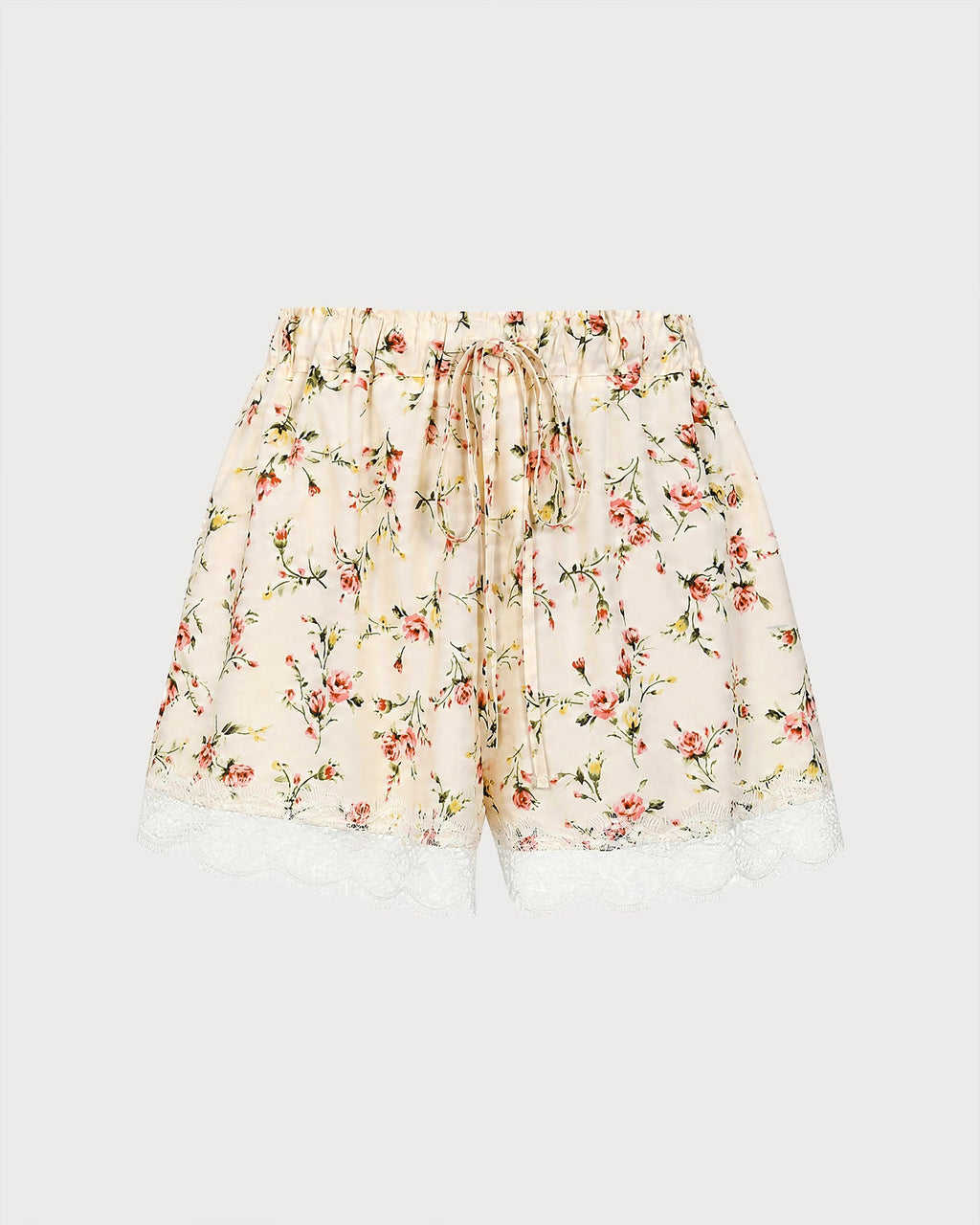 Apricot Elastic Waist Lace Floral Shorts