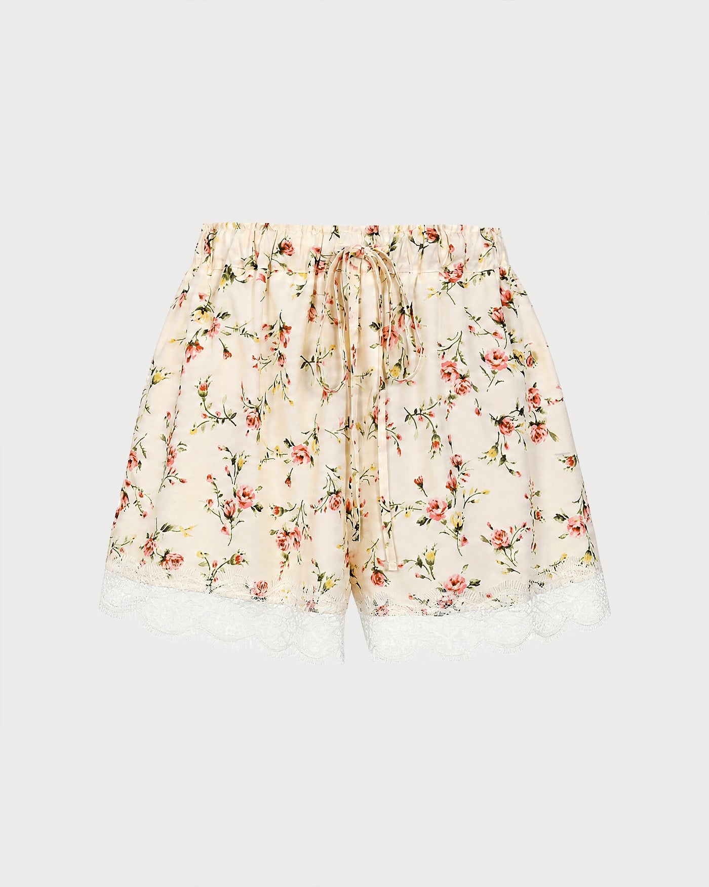 Apricot Elastic Waist Lace Floral Shorts