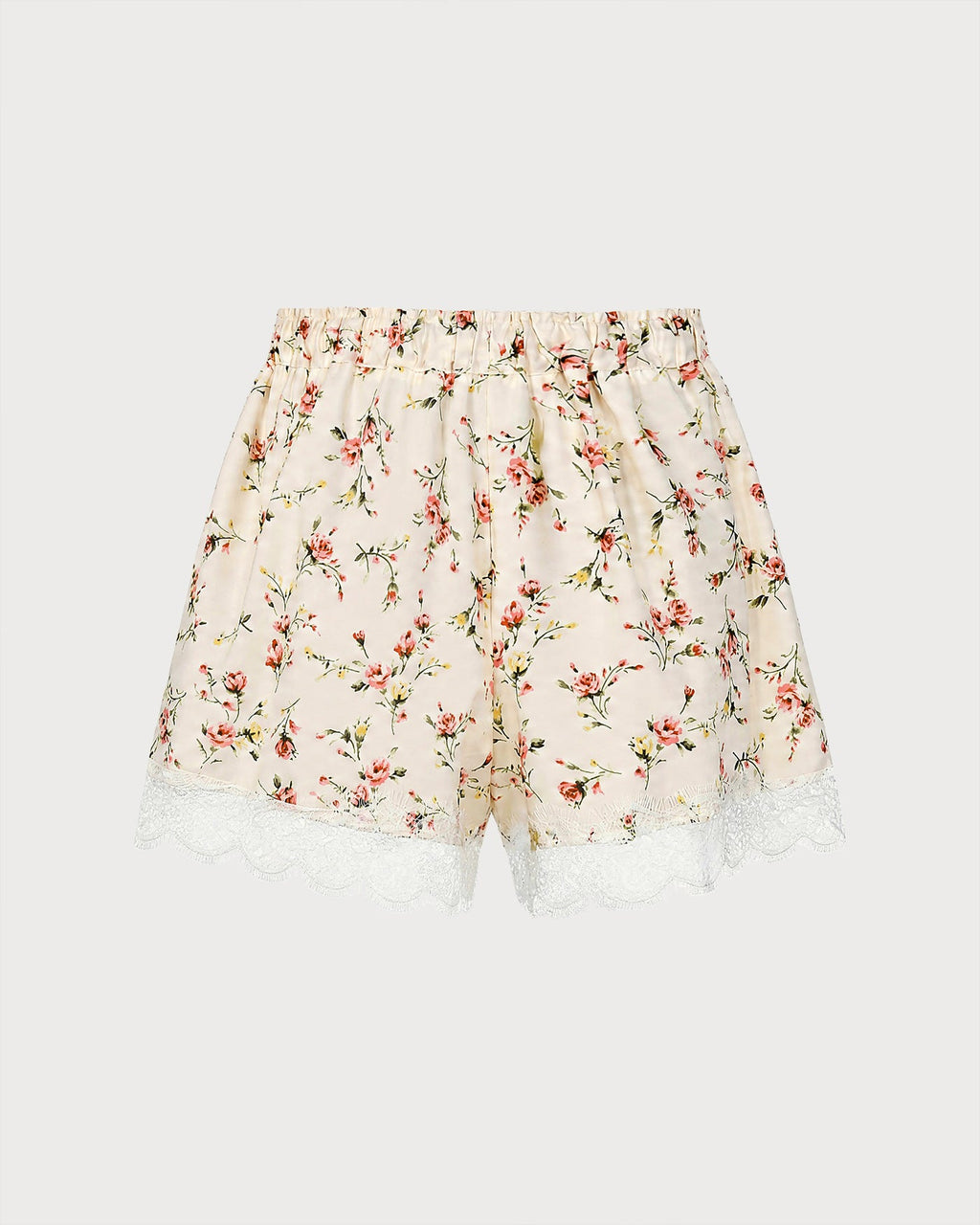 Apricot Elastic Waist Lace Floral Shorts