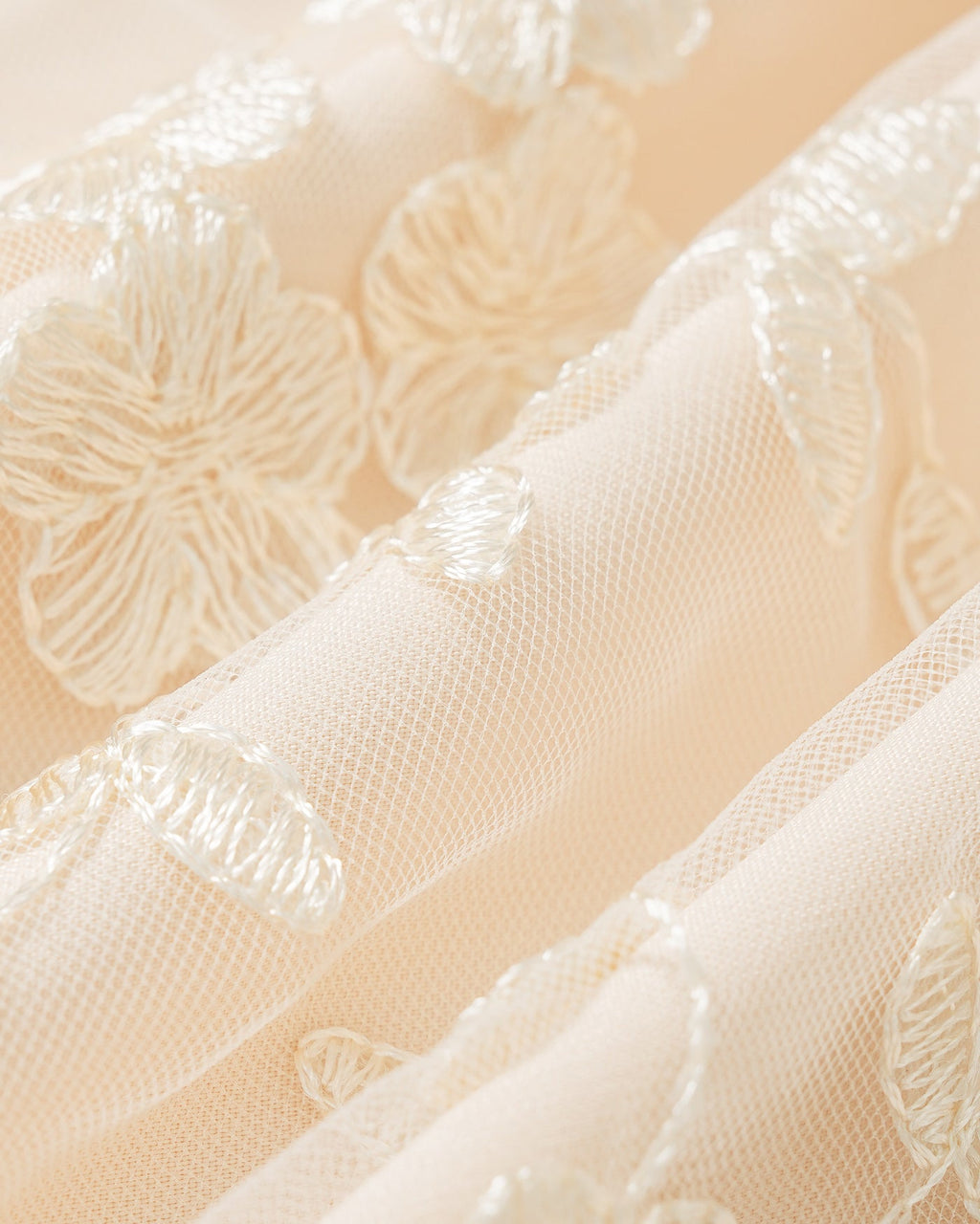 Apricot Floral Embroidery Mesh Midi Skirt