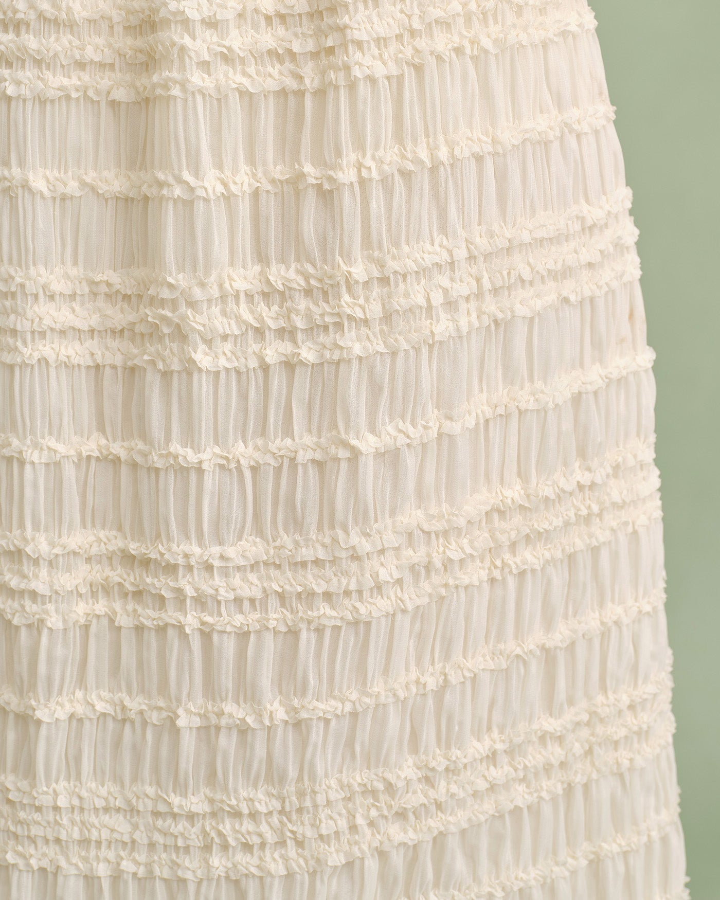 Apricot Elastic Waist Shirred Midi Skirt