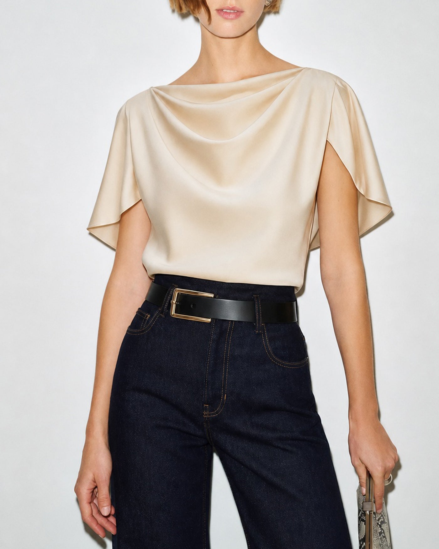 Apricot Cowl Neck Butterfly Sleeve Tee