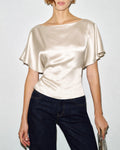 Apricot Boat Neck Drop Shoulder Tie Tee