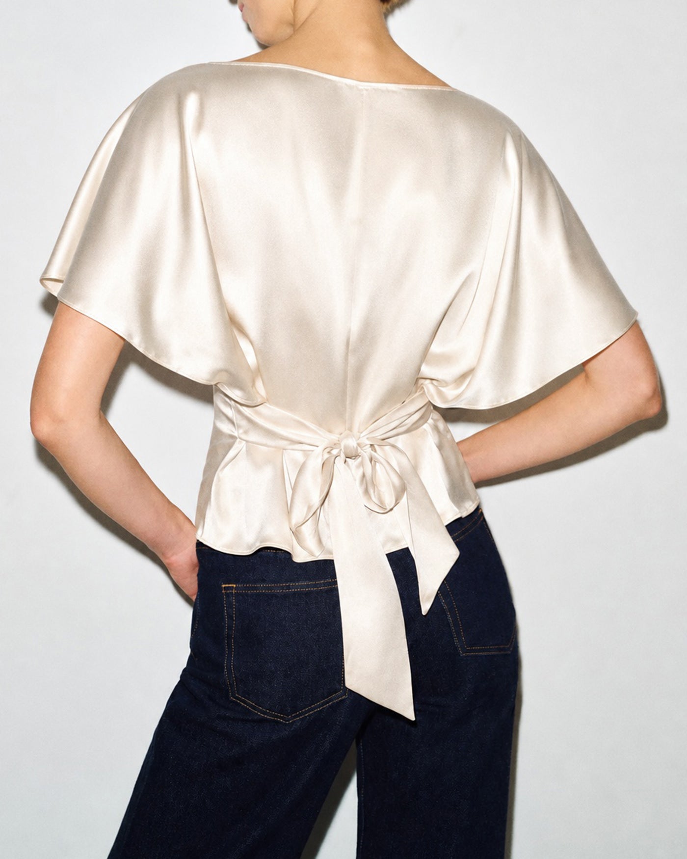 Apricot Boat Neck Drop Shoulder Tie Tee